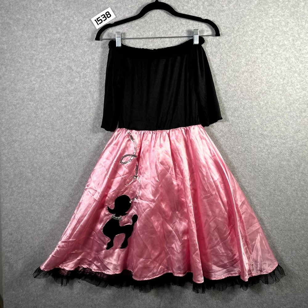 Costumes USA Poodle Dress‎ Girls 8-10 Pink Black Halloween 50s Sock Hop Sequin